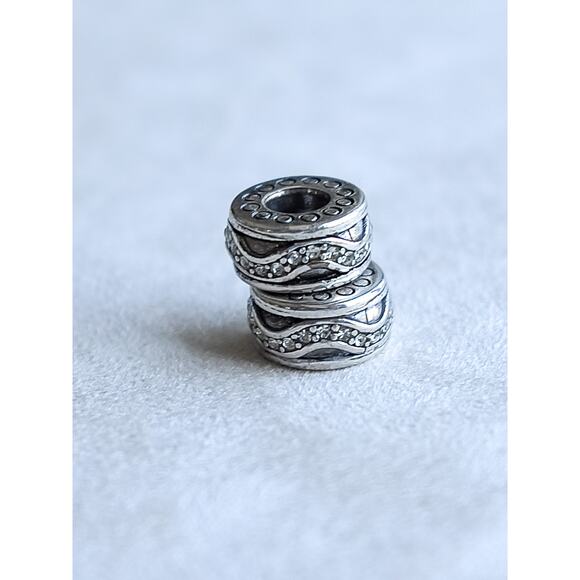 Brighton 2 PC Spacer Bead Charms Silver Plated Rhinestone Crystal Charm Set Lot - Picture 1 of 4